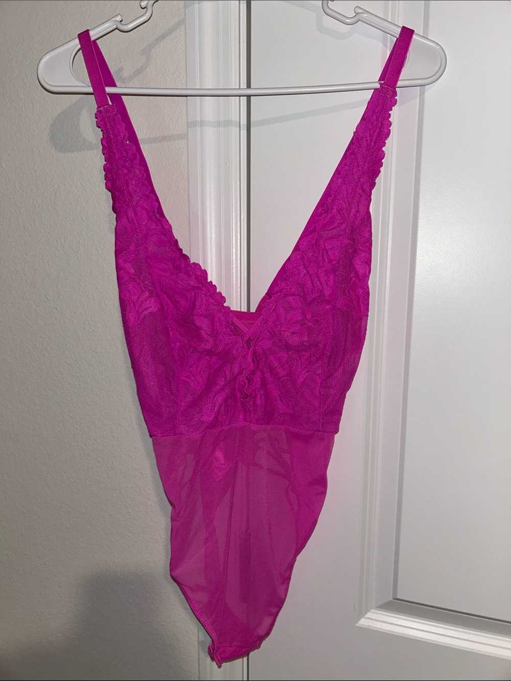 Auden Fuchsia Lace Plunge Bodysuit